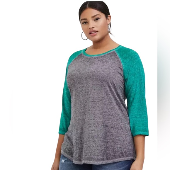 Torrid Gray and Teal Raglan Long Sleeve Top classic fit everyday wear - Picture 2 of 11